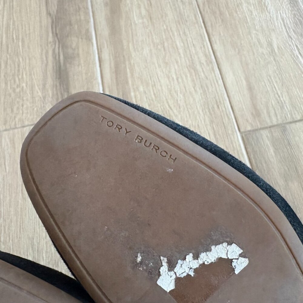 Tory Burch Leigh Loafer Womens 8.5 Black Suede Leather City Office Casual Wealth - Picture 9 of 9